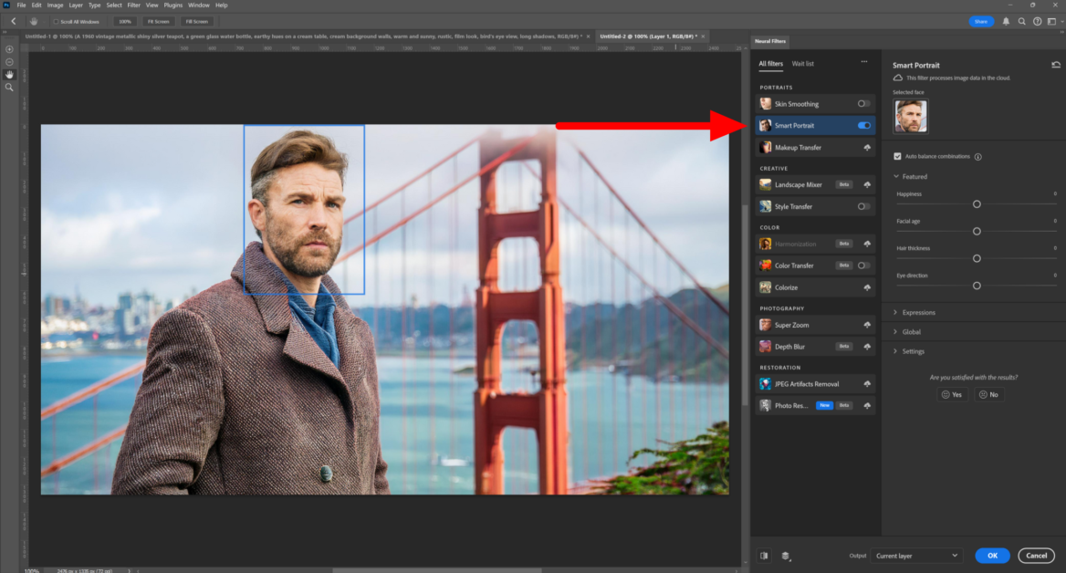 Turning on Smart Portrait in Neural Filters.