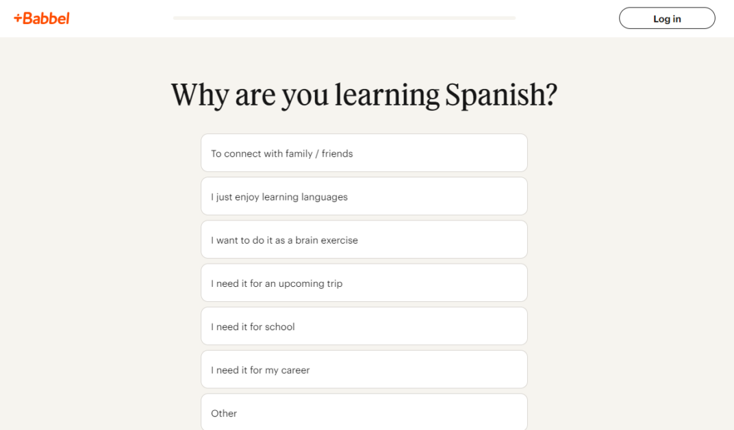 Babbel asking why I want to learn Spanish