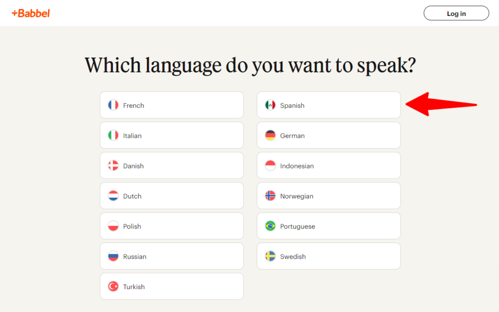 Choosing a language when singing up for Babbel