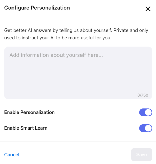 Configuring the personalization on You.com.