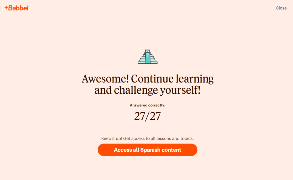 Getting a perfect score on the first Babbel lesson