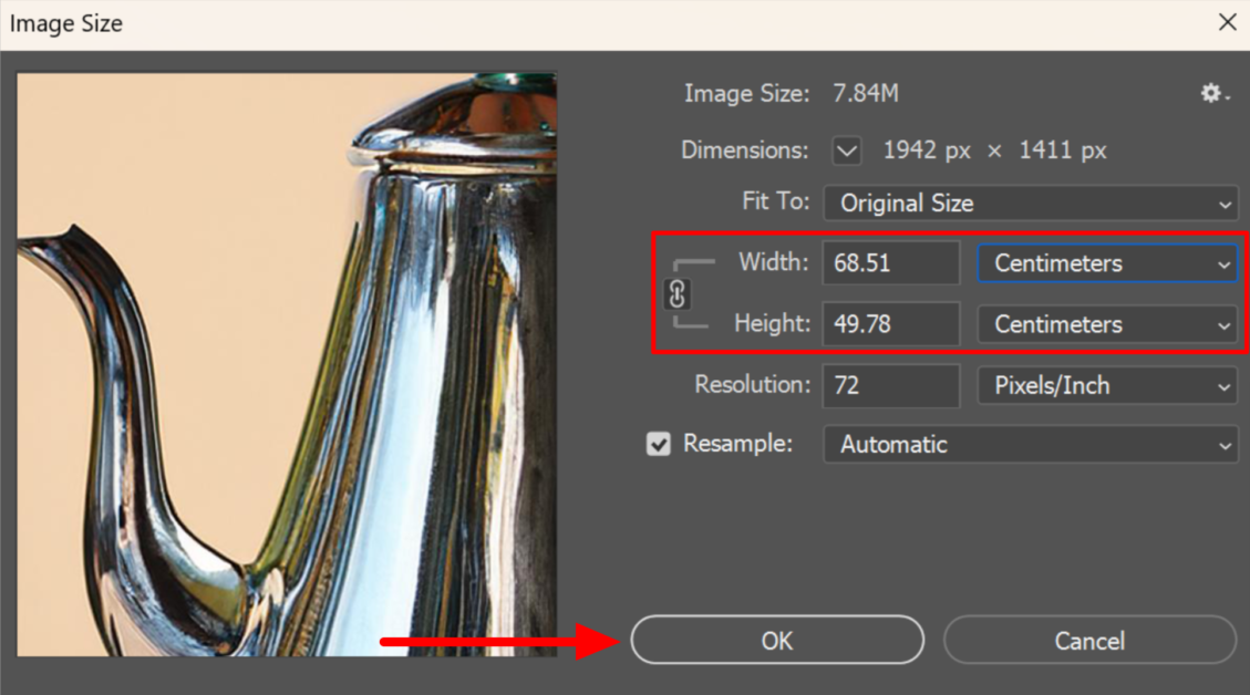 Resizing an image in Photoshop