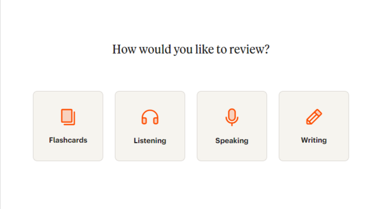 Selecting how I wanted to review my vocabulary on Babbel