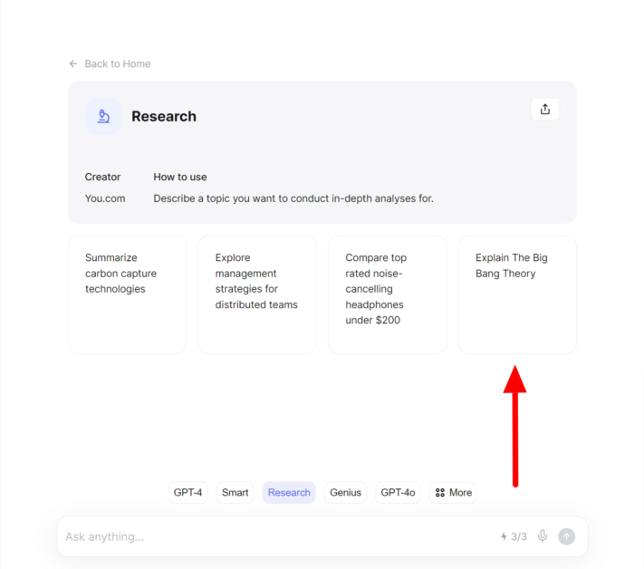 Selecting research and a suggested prompt Explain the Big Bang Theory