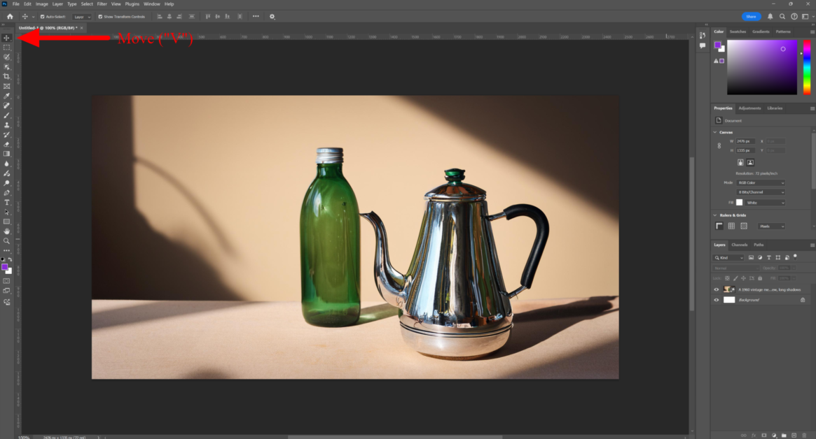 Selecting the Move Tool in Photoshop