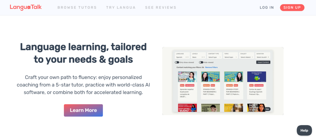 The Langua homepage