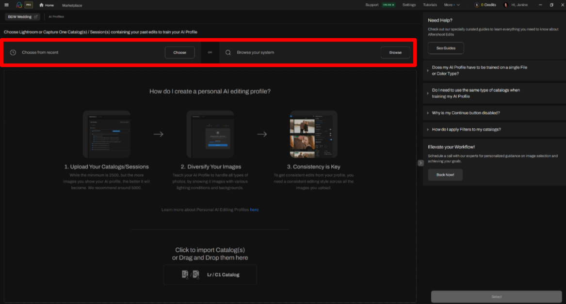 Uploading Lightroom or Capture One Catalogs containing images in the editing style I wanted to use. 