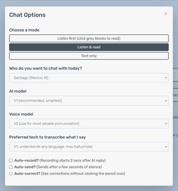 Changing the chat settings in LanguaTalk.