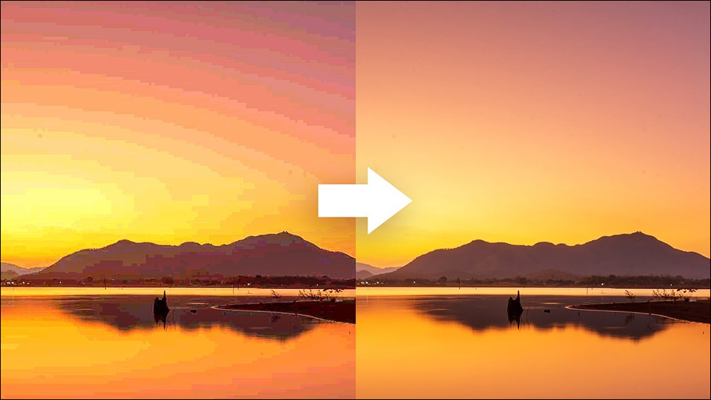 Though a human will dismiss the banding in the sky, in a heavily compressed image (left), a neural network has no idea that this content should be thrown away, and will need a higher-quality image (right). Source: https://lensvid.com/post-processing/fix-jpeg-artifacts-in-photoshop/