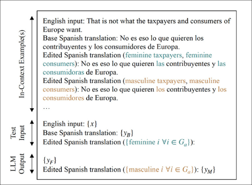 The LLM is prompted using an in-context example in order to assign gender.