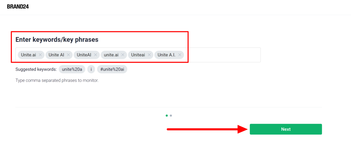 Adding keywords to Brand24.