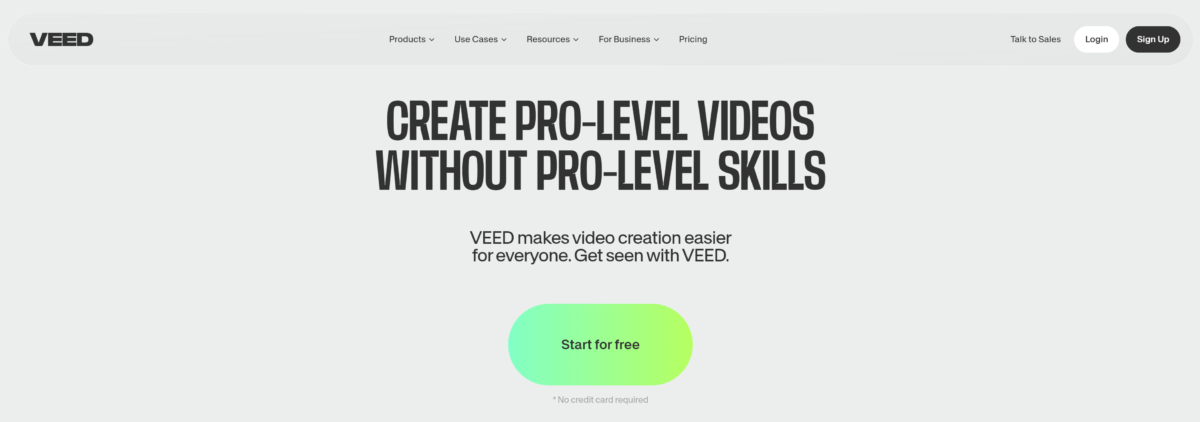 Veed homepage.