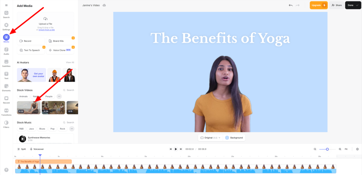 Adding a yoga video to a Veed video.