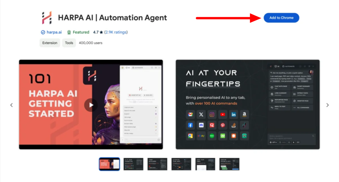 Adding HARPA AI to Google Chrome.