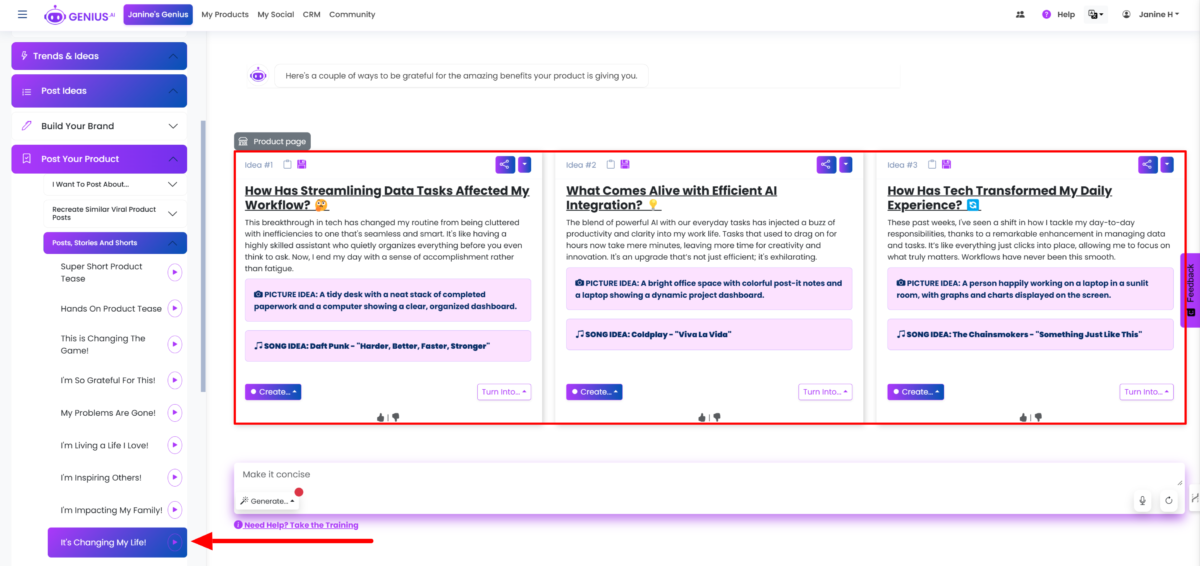 Generating more personalized posts, stories, and reels with Genius AI.