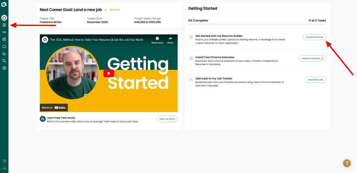 Creating a resume with TealHQ.