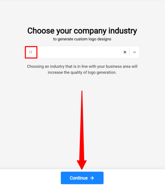 Choosing my company industry when creating a logo with Turbologo.