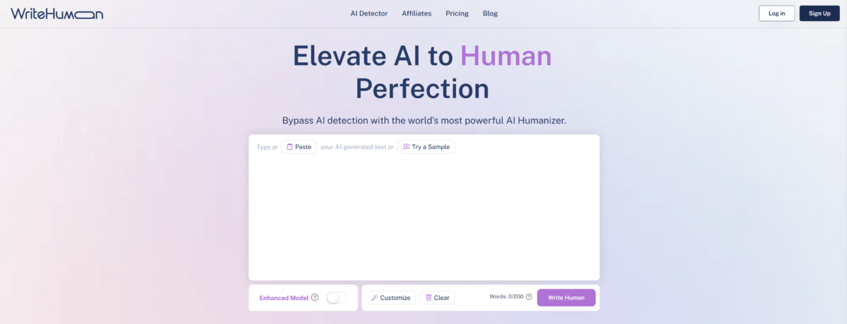 Writehuman homepage.