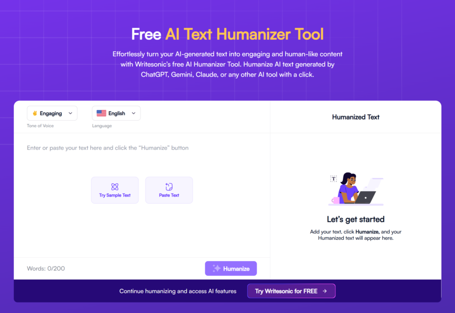 Writesonic's Free AI Humanizer.