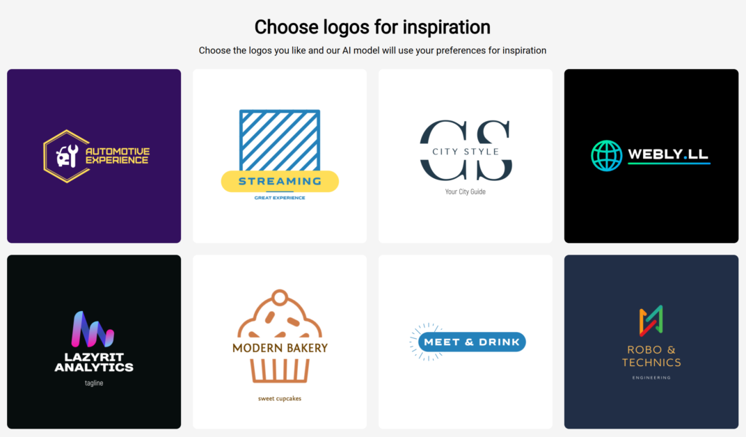 Choosing logos for inspiration when creating a logo with Turbologo.