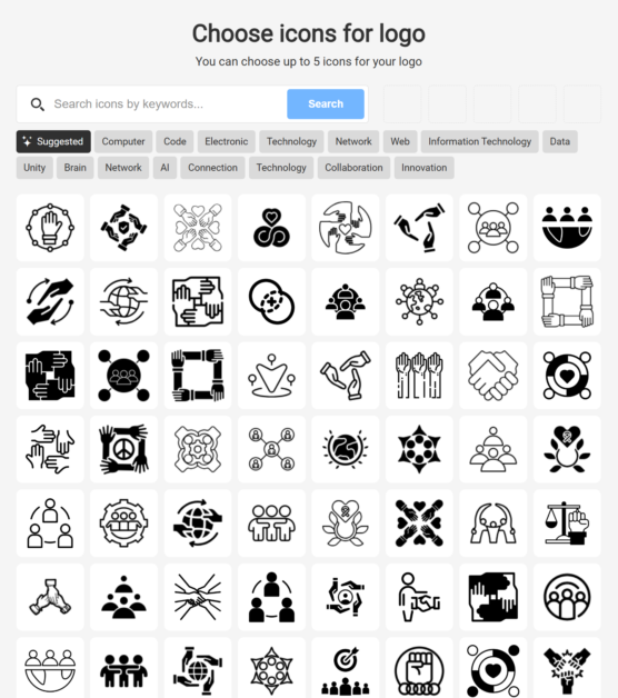 Choosing icons for a logo made with Turbologo.