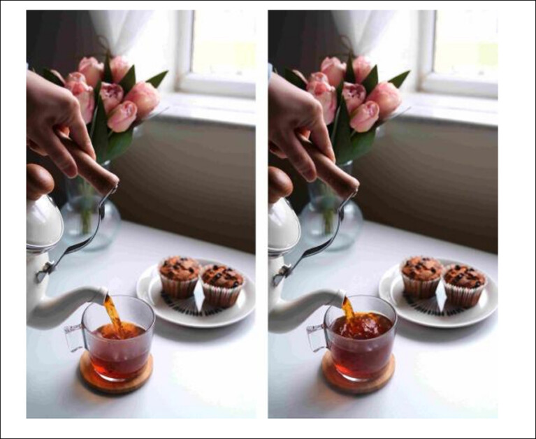 The temporal logic of these two pictures cannot be escaped, since the tea cannot possibly be sucked back up the spout.
