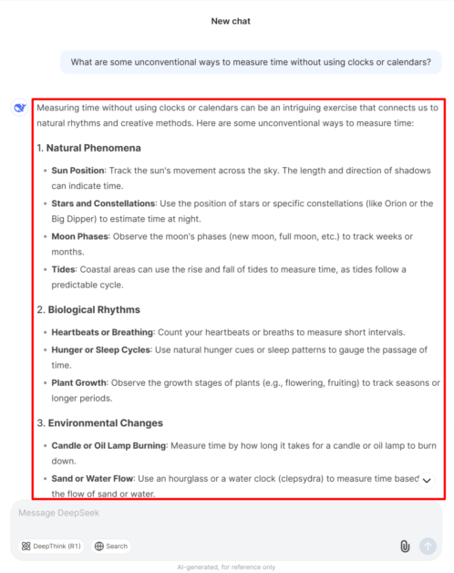 DeepSeek answering a basic question with its V3 model.