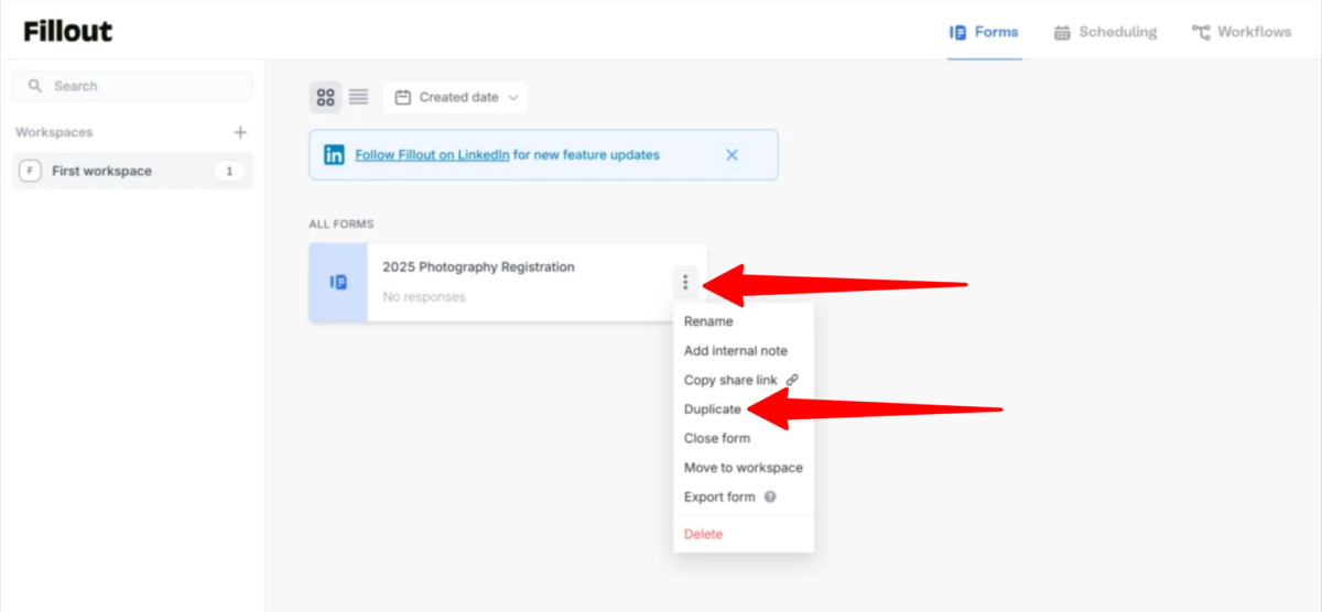 Duplicating a form in Fillout.