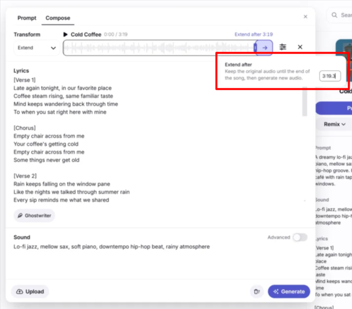 Extending a song generated with Riffusion.