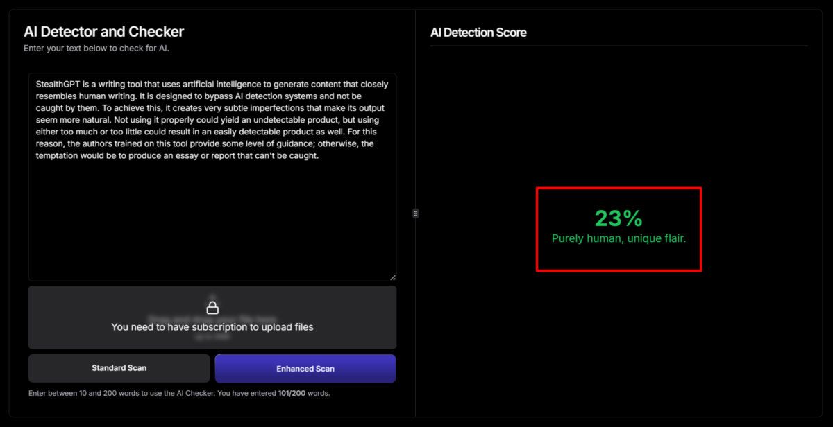 Receiving an AI Detection Score from StealthGPT.