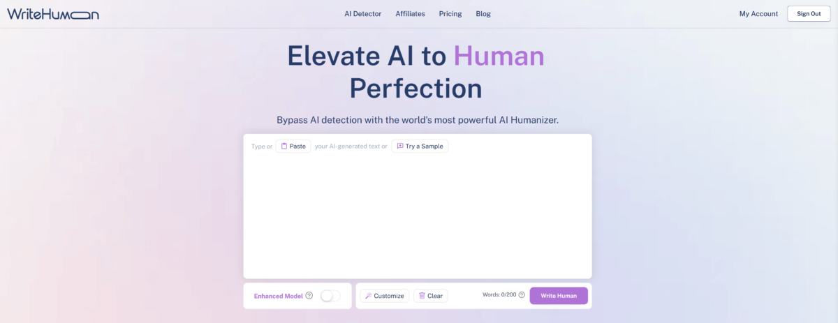 WriteHuman homepage.