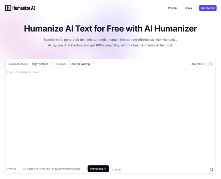 Humanize AI homepage.