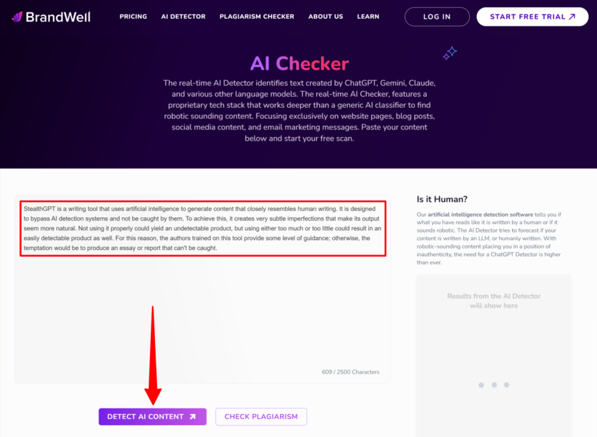 Detecting AI content with BrandWell's AI Checker.