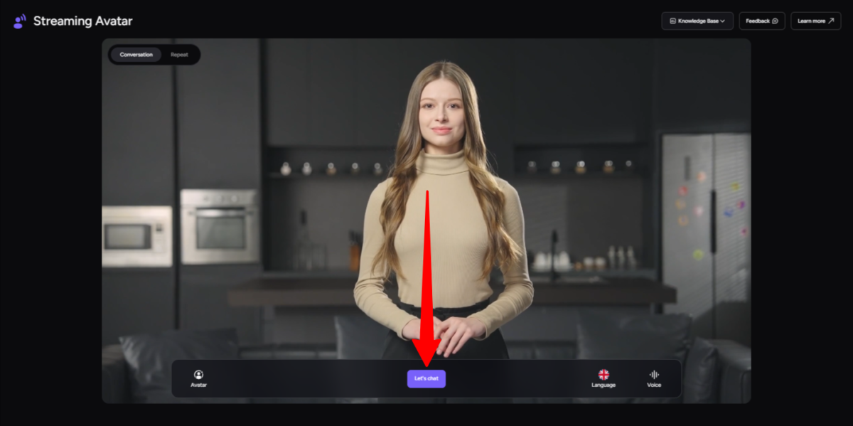 Selecting "Let chat!" when creating a streaming avatar with Akool.