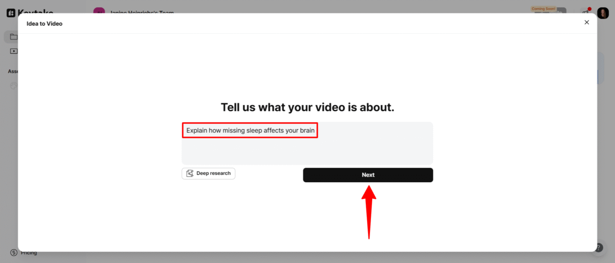 Generating a video with a text prompt on Keytake.