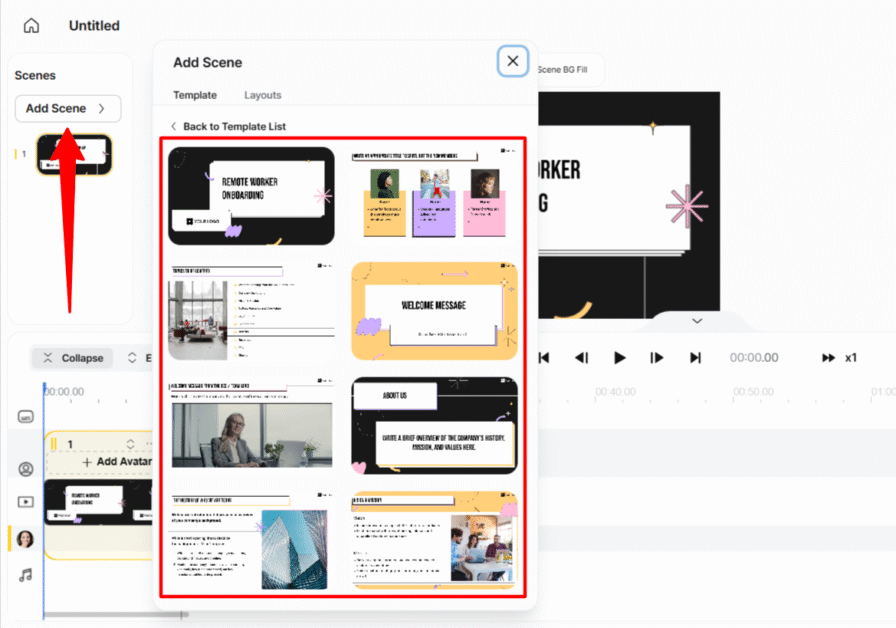 Adding scenes to a video template on Keytake.