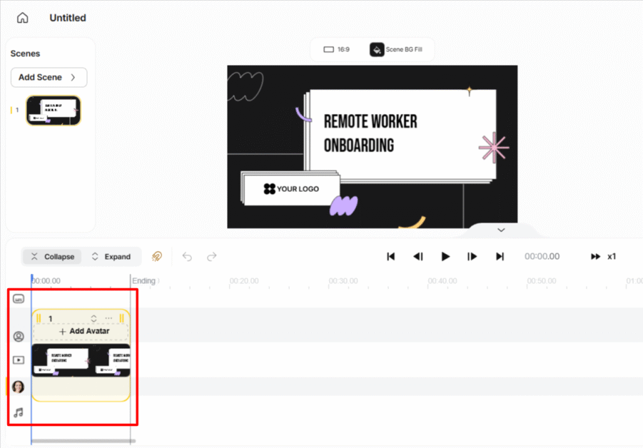 Adding an avatar, a voiceover, and music to the timeline when making a video with Keytake.