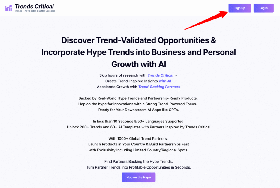 Signing up for Trends Critical.