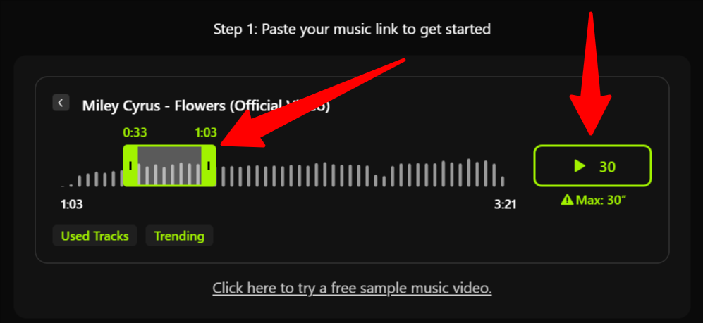 Selecting a part of the song uploaded to Freebeat and sampling it.