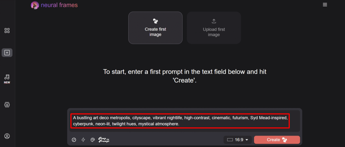 Adding a text prompt to Neural Frames to generate a video.