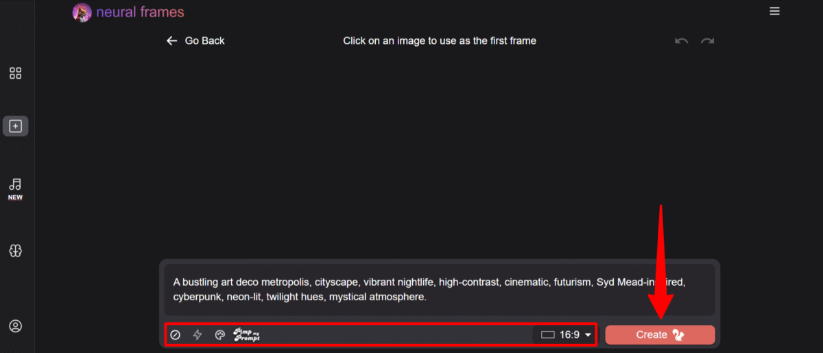 Text ptrompt settings when generating a video with Neural Frames.