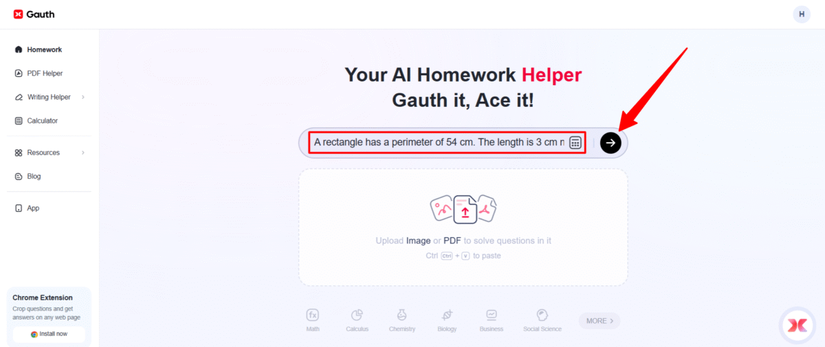 Giving the Gauth AI Homework Helper a question.