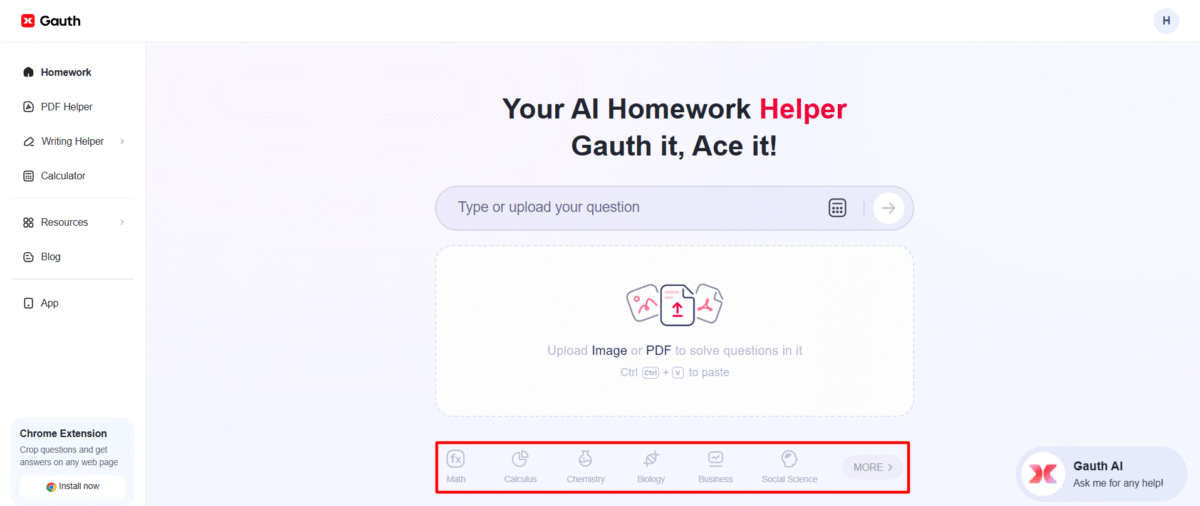 Choosing a subject category on Gauthmath.