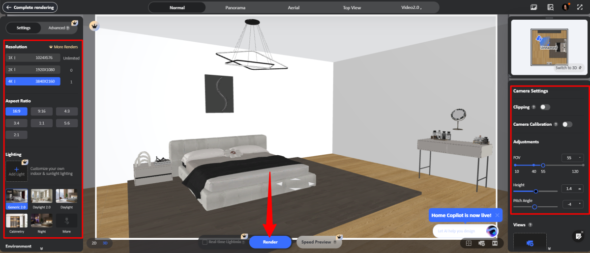 Exporting a bedroom design made with Homestyler.