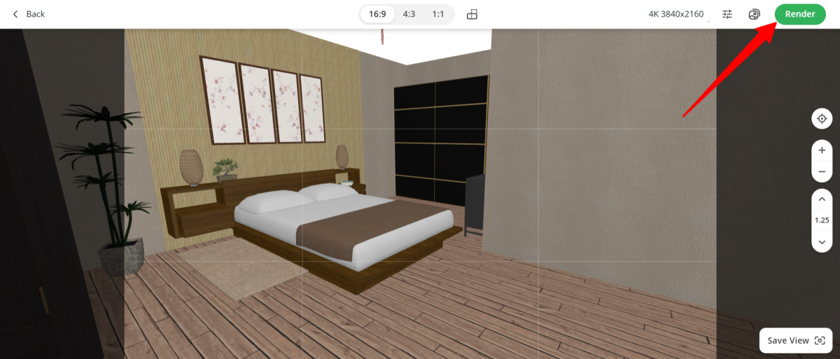 Rendering a project in Planner 5D.