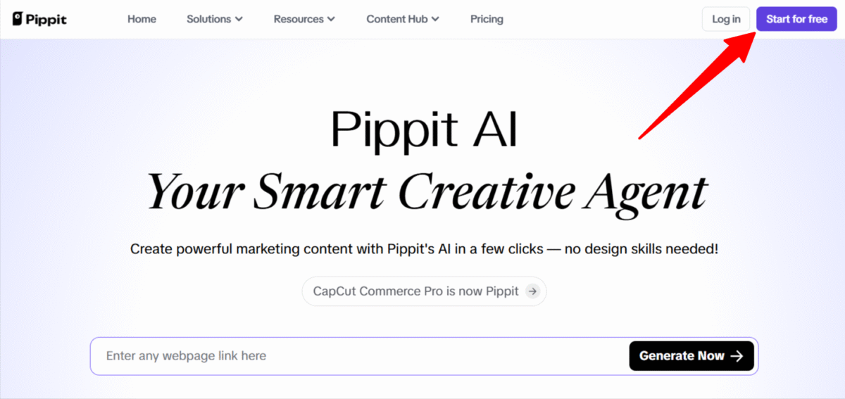 Signing up for Pippit AI for free.
