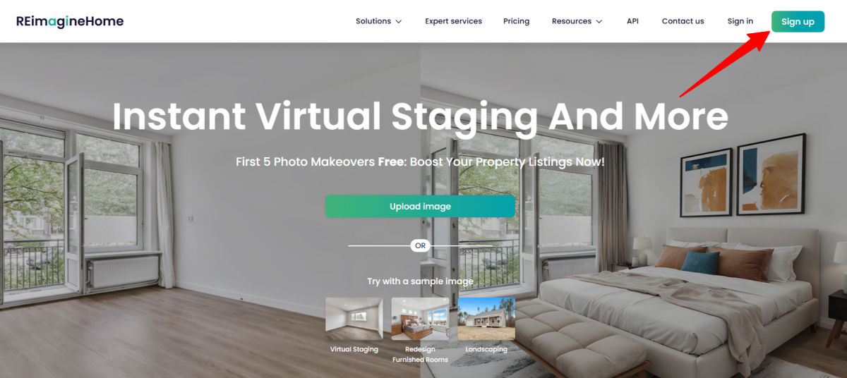 Signing up for REimagine Home on the homepage.