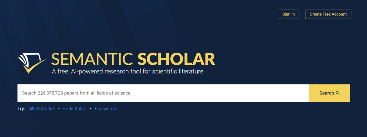 Semantic Scholar homepage.