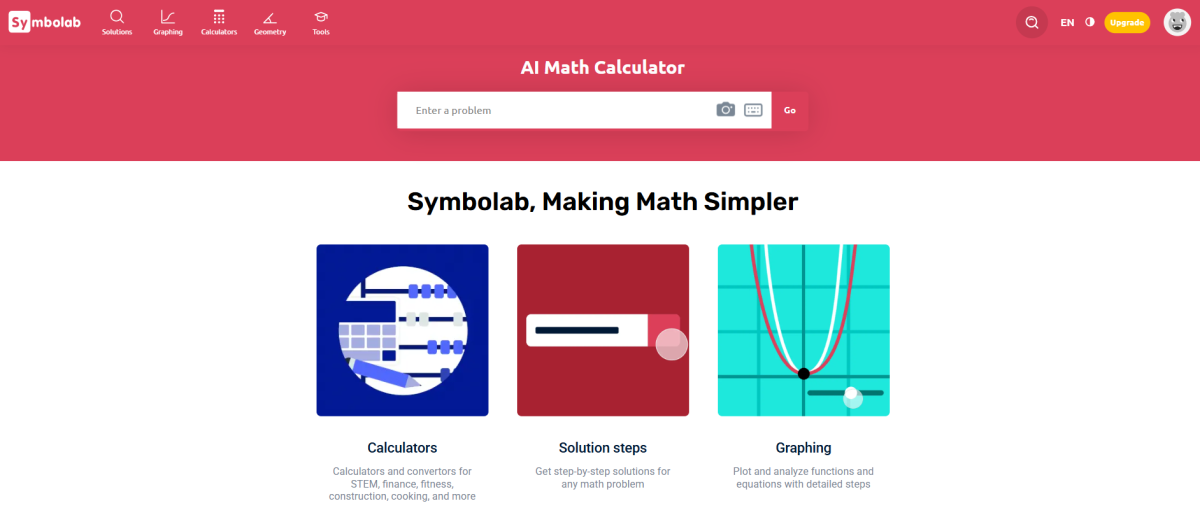 Symbolab homepage.