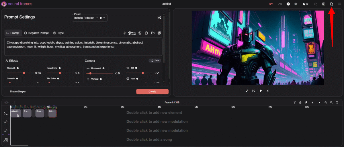 Exporting a video from Neural Frames.